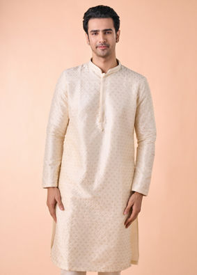 Manyavar Men Regal Cream Delight Kurta Pajama