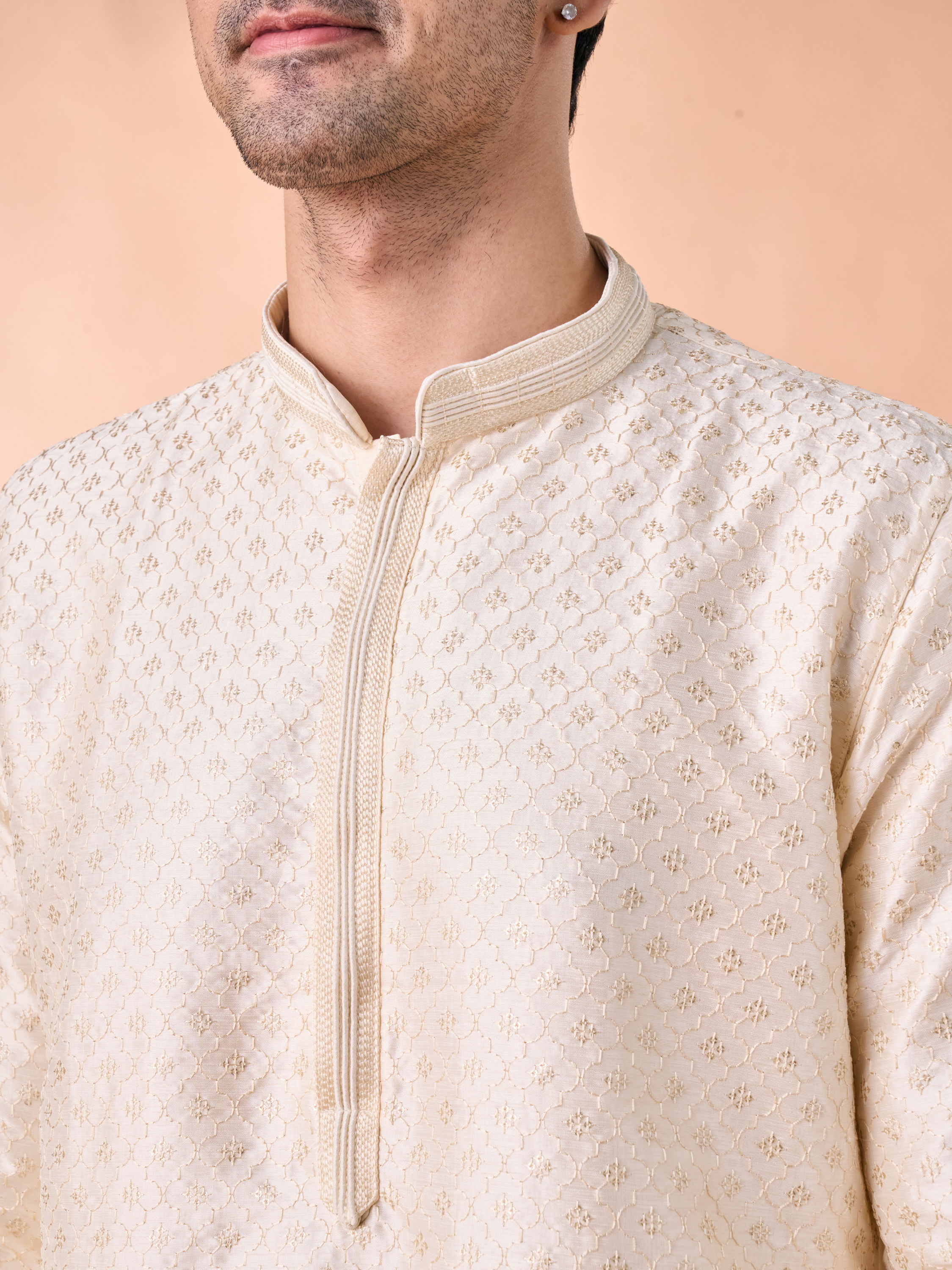Manyavar Men Regal Cream Delight Kurta Pajama
