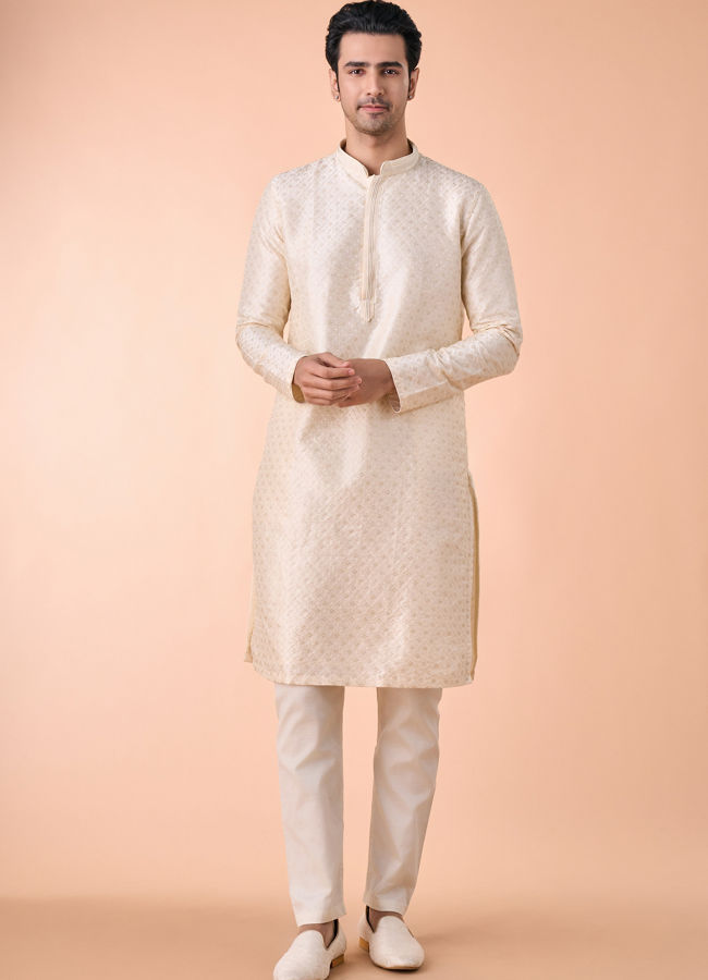 Manyavar Men Regal Cream Delight Kurta Pajama