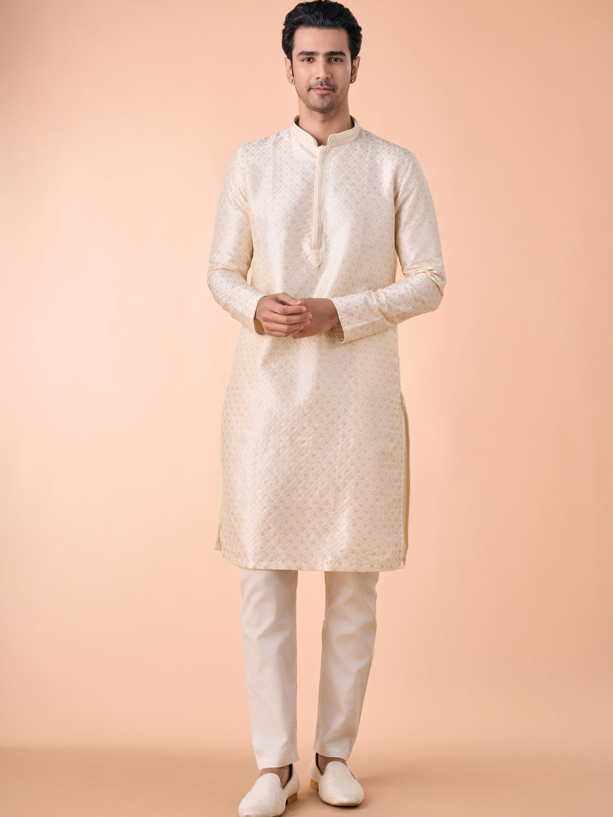 Manyavar Men Regal Cream Delight Kurta Pajama