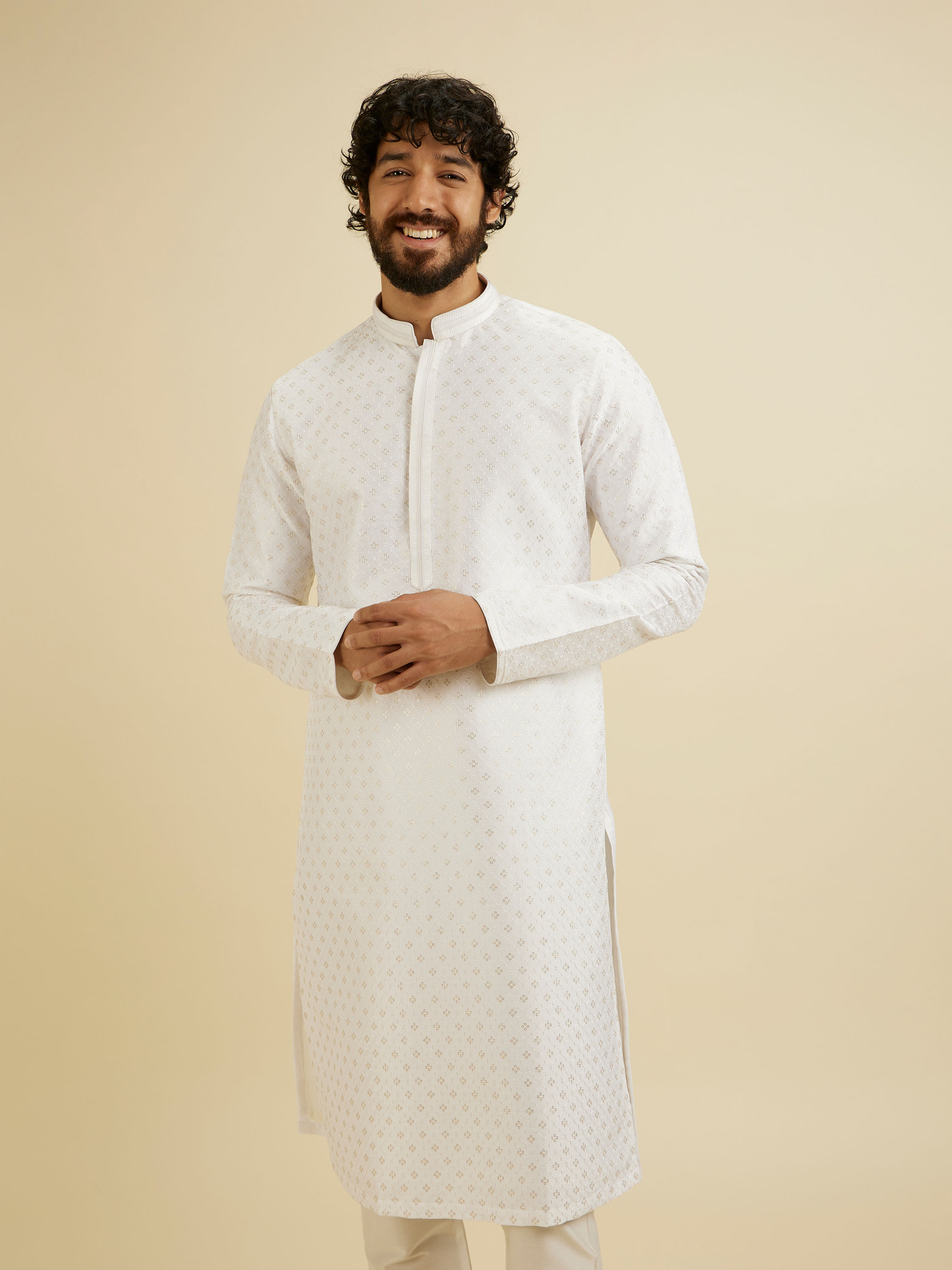 Manyavar Men White Elegance Kurta Pajama