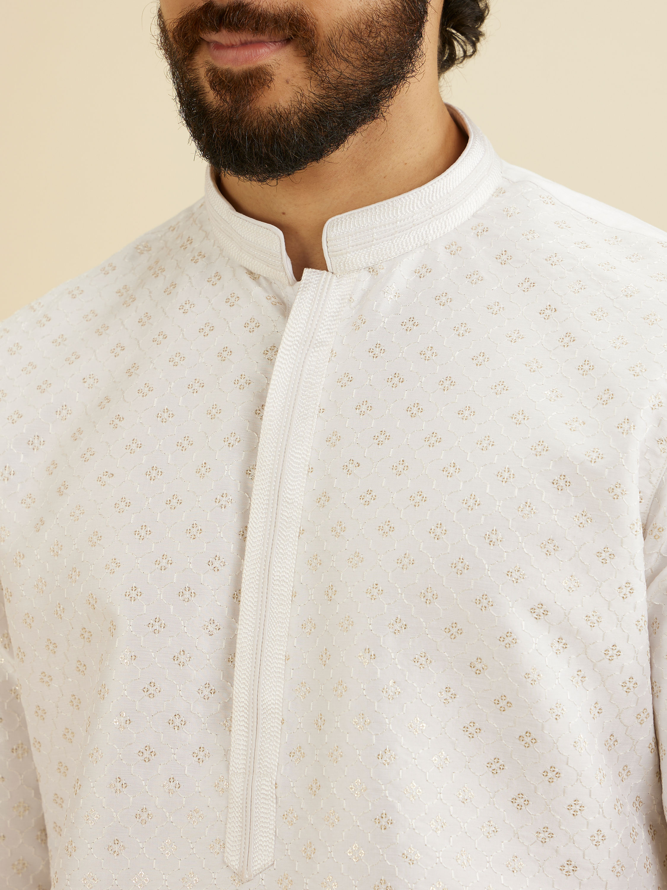 Manyavar Men White Elegance Kurta Pajama