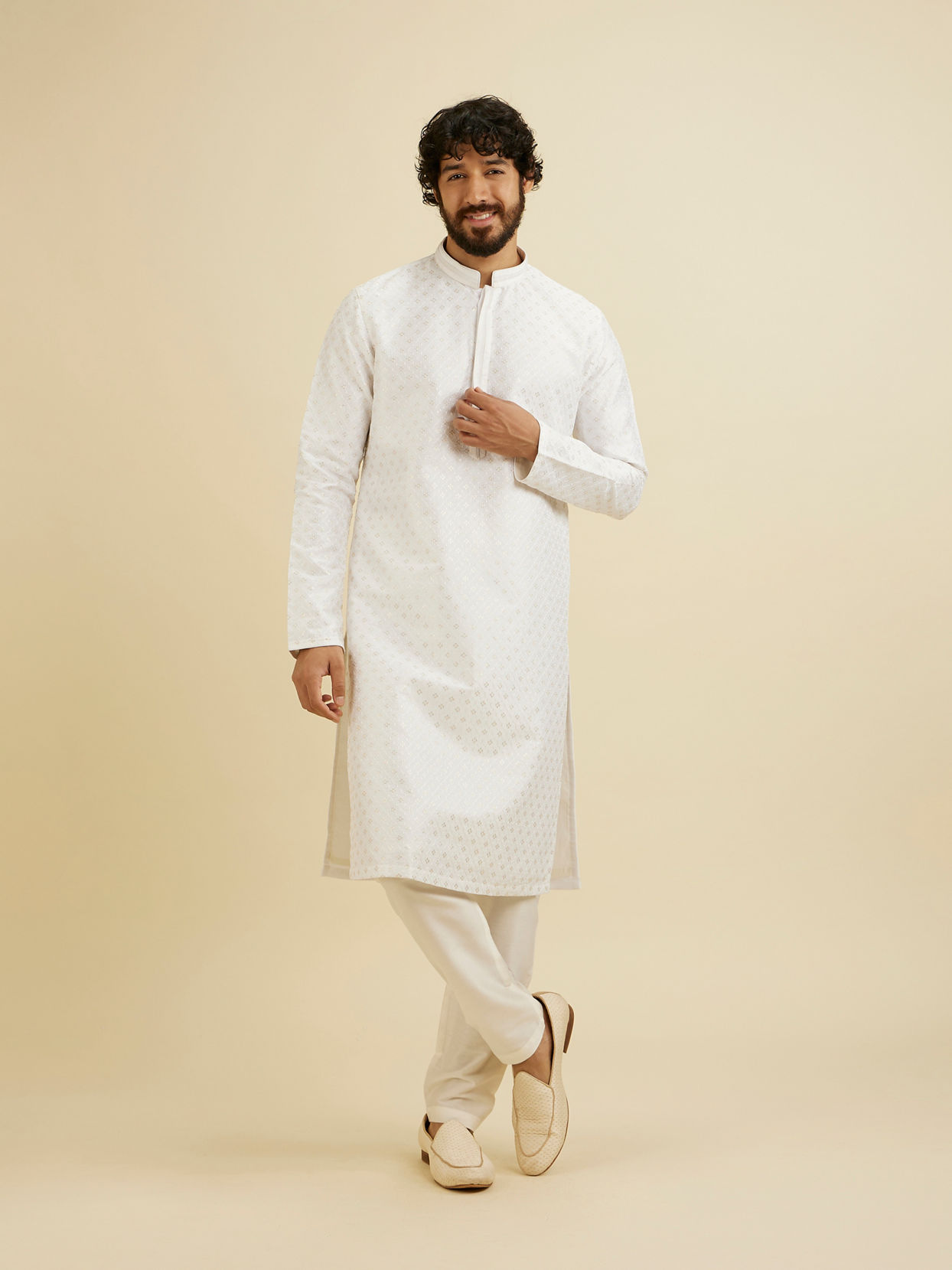 Manyavar Men White Elegance Kurta Pajama