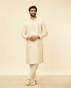 Manyavar Men Golden Beige Floral Jaal Patterned Kurta Set