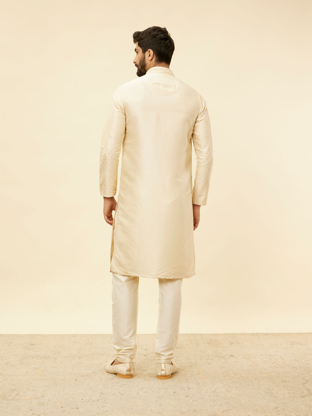 Manyavar Men Golden Beige Floral Jaal Patterned Kurta Set