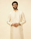 Manyavar Men Golden Beige Floral Jaal Patterned Kurta Set image number 0