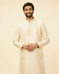 Manyavar Men Golden Beige Floral Jaal Patterned Kurta Set