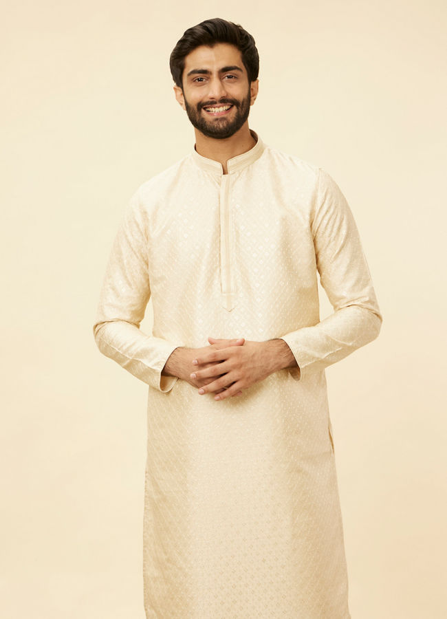 Manyavar Men Golden Beige Floral Jaal Patterned Kurta Set image number 0