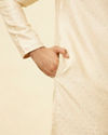 Manyavar Men Golden Beige Floral Jaal Patterned Kurta Set