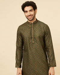 Manyavar Men Forest Green Floral Jaal Patterned Kurta Set