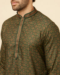 Manyavar Men Forest Green Floral Jaal Patterned Kurta Set