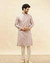 alt message - Manyavar Men Rose Pink Jhallar Print Kurta Set image number 2