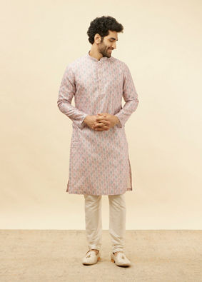 alt message - Manyavar Men Rose Pink Jhallar Print Kurta Set image number 2