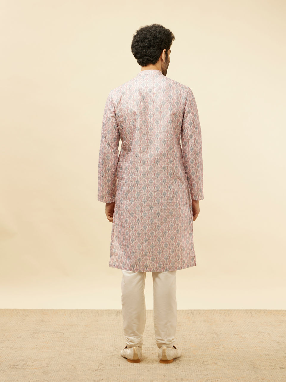 Manyavar Men Rose Pink Jhallar Print Kurta Set