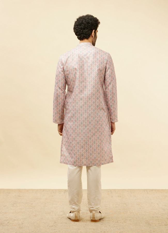 alt message - Manyavar Men Rose Pink Jhallar Print Kurta Set image number 5