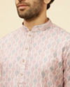 alt message - Manyavar Men Rose Pink Jhallar Print Kurta Set image number 1