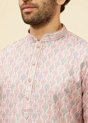 alt message - Manyavar Men Rose Pink Jhallar Print Kurta Set image number 1