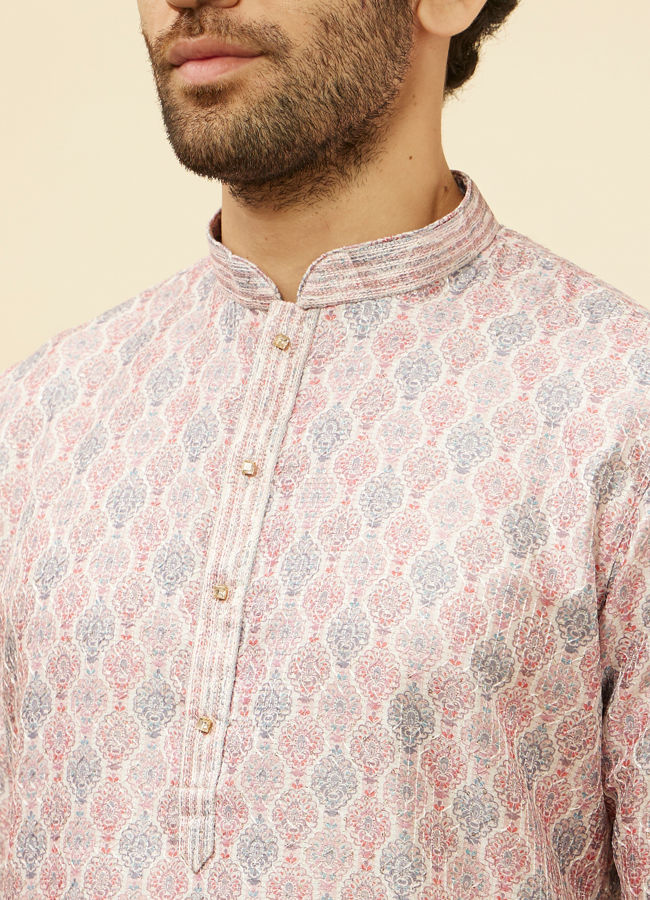 alt message - Manyavar Men Rose Pink Jhallar Print Kurta Set image number 1