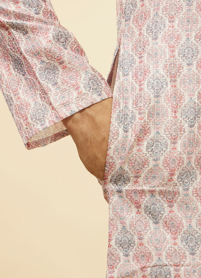 Manyavar Men Rose Pink Jhallar Print Kurta Set