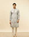 Manyavar Men Cloud Grey Abstract Print Foil Work Kurta Set