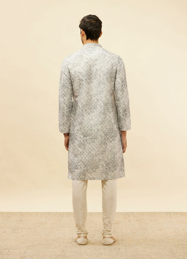 Manyavar Men Cloud Grey Abstract Print Foil Work Kurta Set