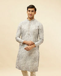 Manyavar Men Cloud Grey Abstract Print Foil Work Kurta Set