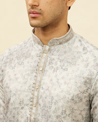 Manyavar Men Cloud Grey Abstract Print Foil Work Kurta Set