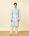 Manyavar Men Aquamarine Blue Watercolor Effect Printed Kurta Set