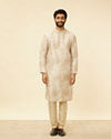 Manyavar Men Sand Beige Foil Print Buta Printed Kurta
