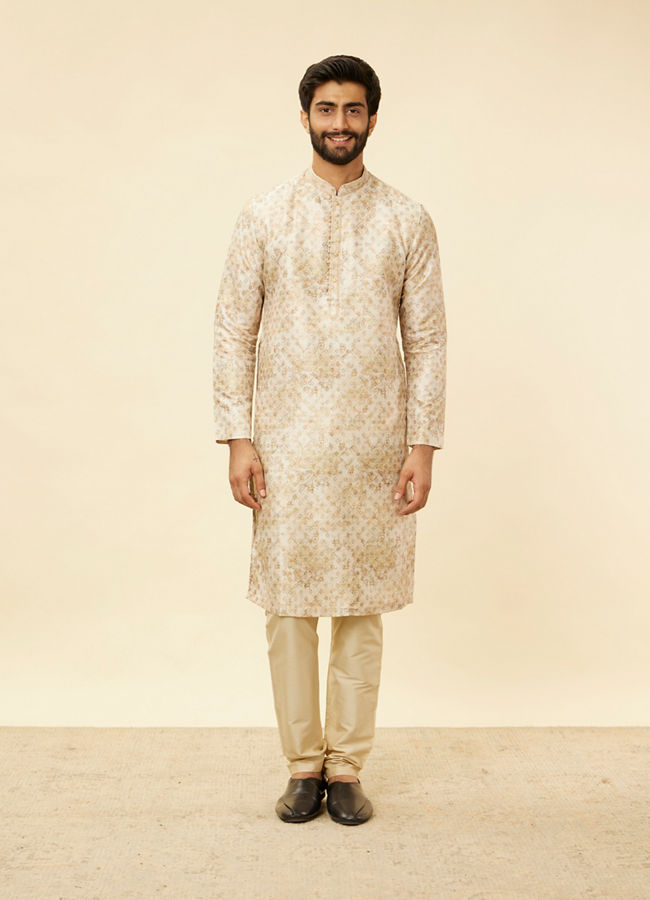 alt message - Manyavar Men Sand Beige Foil Print Buta Printed Kurta image number 3