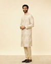 alt message - Manyavar Men Sand Beige Foil Print Buta Printed Kurta image number 1