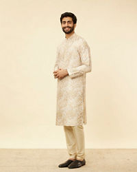 Manyavar Men Sand Beige Foil Print Buta Printed Kurta