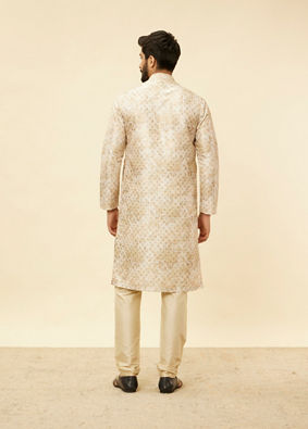 Manyavar Men Sand Beige Foil Print Buta Printed Kurta image number 6