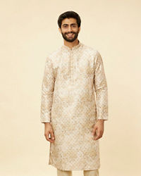 Manyavar Men Sand Beige Foil Print Buta Printed Kurta