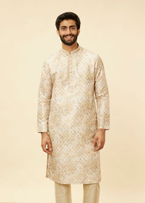 Manyavar Men Sand Beige Foil Print Buta Printed Kurta image number 0