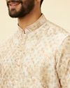 Manyavar Men Sand Beige Foil Print Buta Printed Kurta