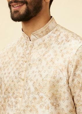 Manyavar Men Sand Beige Foil Print Buta Printed Kurta image number 2