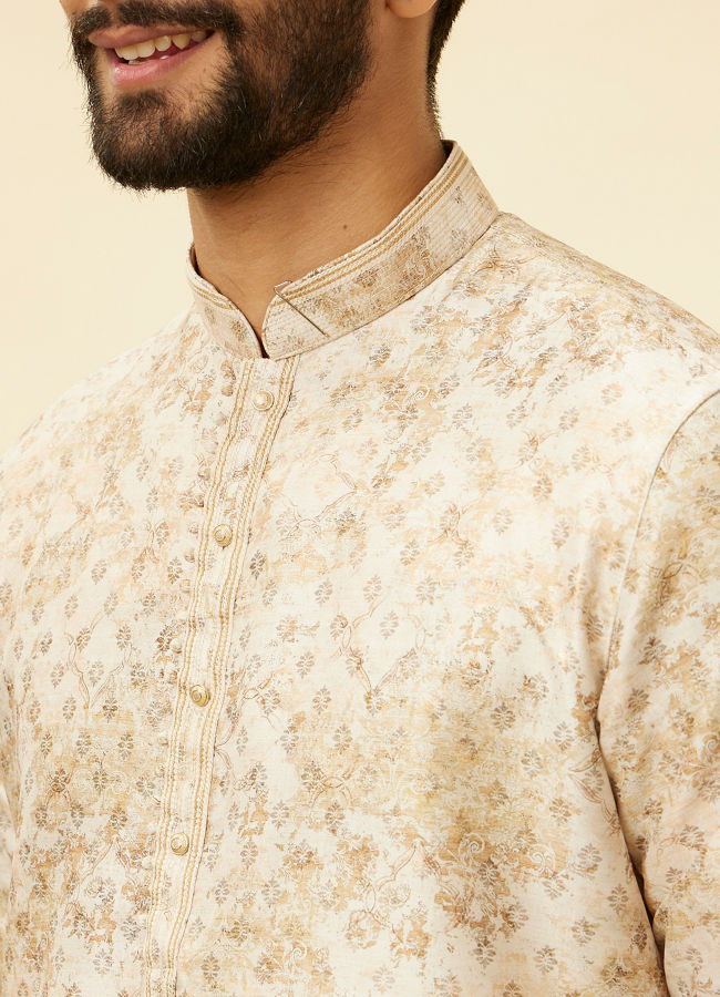 Manyavar Men Sand Beige Foil Print Buta Printed Kurta