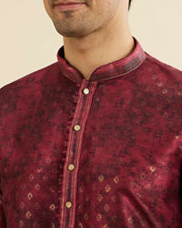 Manyavar Men Maroon Red Foil Print Buta Printed Kurta Set