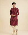 Manyavar Men Maroon Red Foil Print Buta Printed Kurta Set