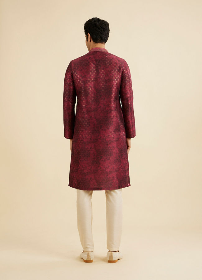 Manyavar Men Maroon Red Foil Print Buta Printed Kurta Set