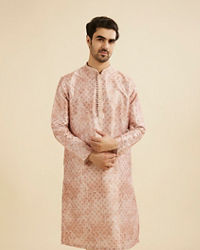 Manyavar Men Pale Peach Foil Print Buta Printed Kurta Set