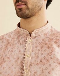 Manyavar Men Pale Peach Foil Print Buta Printed Kurta Set