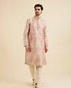 Manyavar Men Pale Peach Foil Print Buta Printed Kurta Set