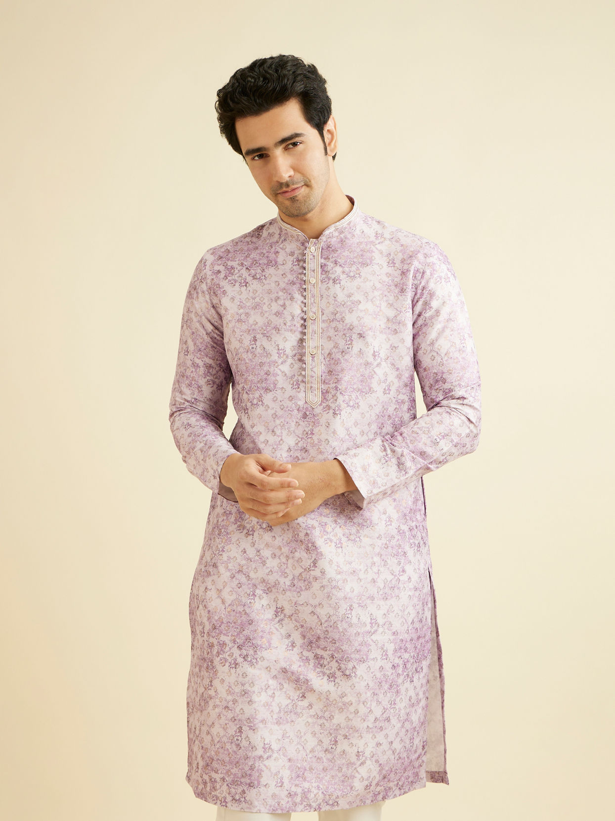 alt message - Manyavar Men Elegant Lilac Kurta Pajama image number 0