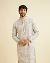 Manyavar Men Lavendar Grey Chikankari Patterned Kurta Set