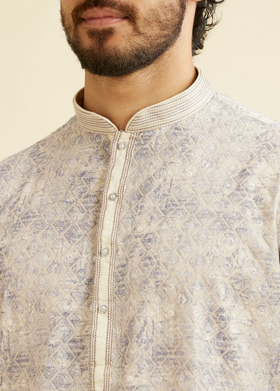 Manyavar Men Lavendar Grey Chikankari Patterned Kurta Set