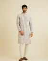 Manyavar Men Lavendar Grey Chikankari Patterned Kurta Set
