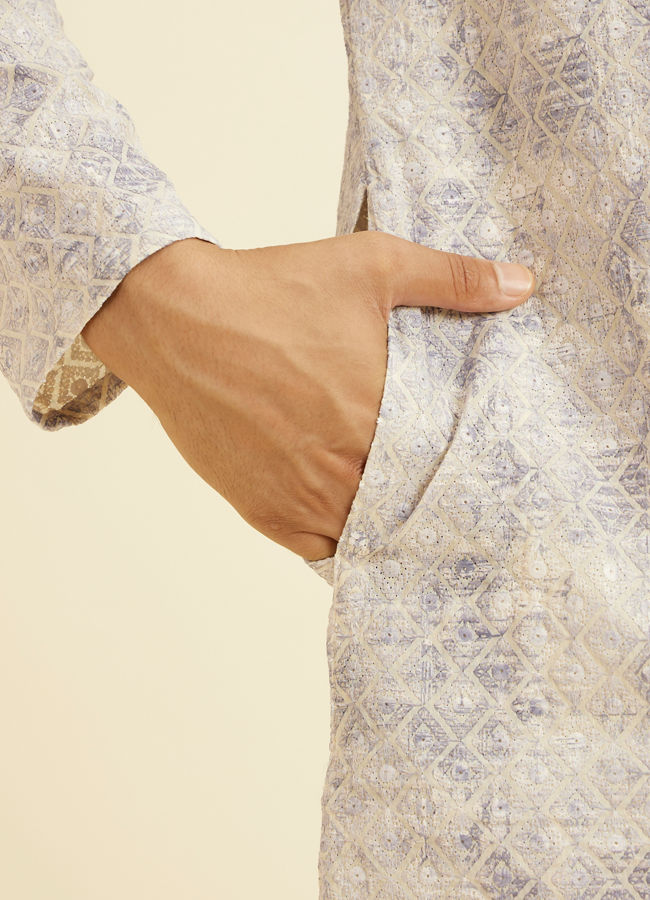 Manyavar Men Lavendar Grey Chikankari Patterned Kurta Set