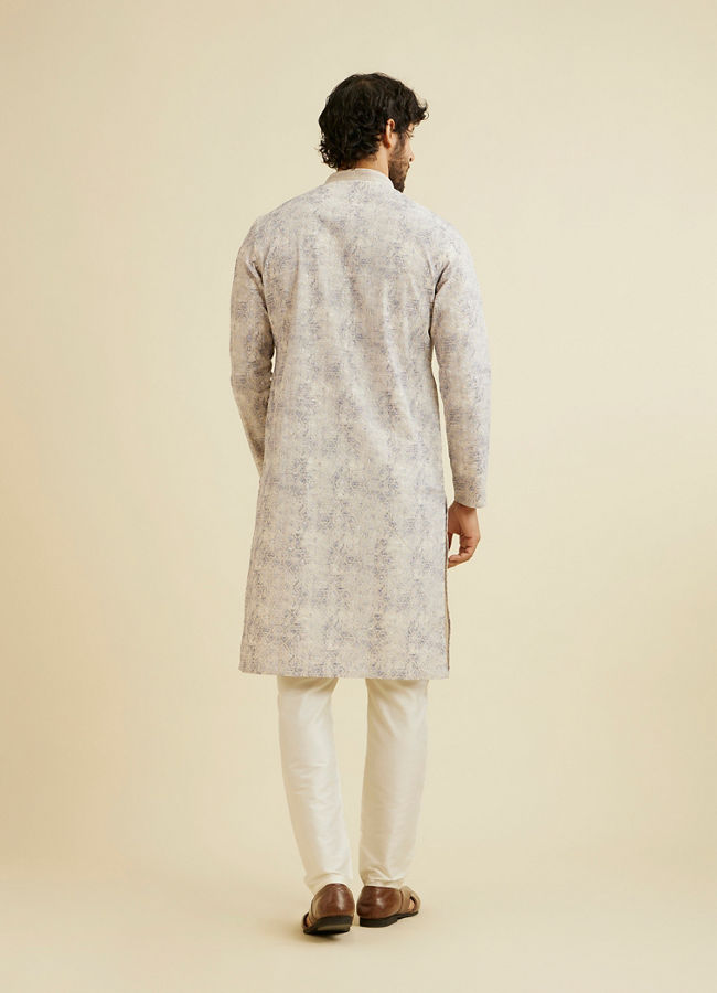 Manyavar Men Lavendar Grey Chikankari Patterned Kurta Set